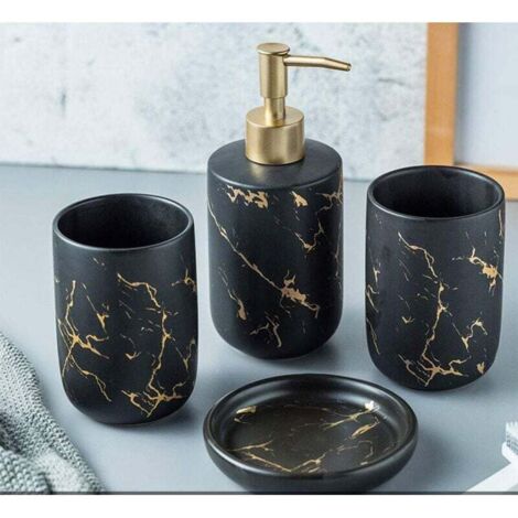 Ensemble d'accessoires de salle de bain 4 pièces Ensemble de salle de bain à la mode noir（ (1/4)