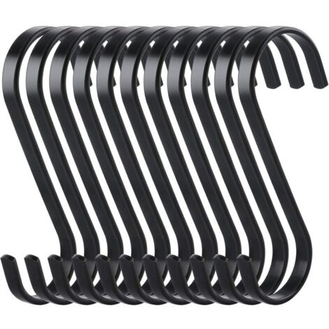 10pcs Crochets Plats en S de Suspension en Métal Crochet de Cuisine Robuste,Multifonctions Crochets pour de Cuisine ou à Viande Boucher Vêtements Plantes Outils de Jardinage,Noir (1/4)