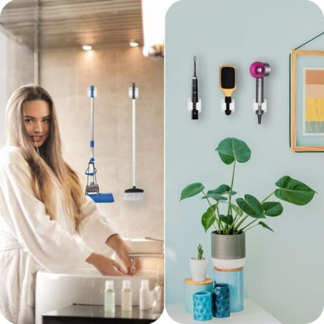 Cokshy Lot De 4 Accroches Balais Mural Carré Vert - Support Sans Perçage Acier Inox + Crochet - Jusqu'à 10 Kg