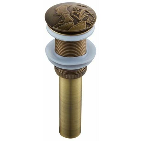 Bonde de Vidage Lavabo Automatique Push Open pour Lavabo ,Bouchon de vidage en Laiton Antique Clic-clac Pop-up Sans Trop-plein ,Système de Vidage Accessoire de Salle de Bain Universel,