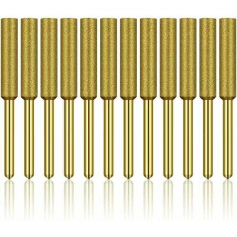 12 Pcs Diamant Affûteur de Tronçonneuse, Haute Dureté Titane Plaqué Burr Meule Meule, Affûteur de Tronçonneuse Pierre Bits, 3/16in 4.8mm H122 Derrui (1/4)