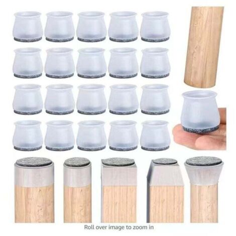 patin chaise,20 pièces protège pied de chaise, tampon chaise, protections de sol en silicone transparent pour pieds de chaise avec patins en feutre, pour sols en bois dur et carrelage (1/4)
