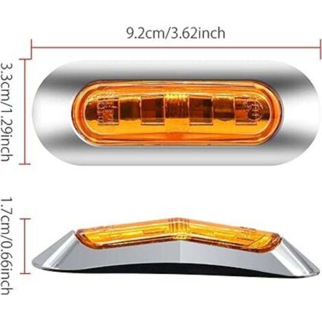 Lot 10 Feux Position Latéraux LED Ambre 12-24V - Indicateurs Camion Remorque Bateau Avec Lunette Chromée