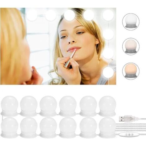 Lumière de Miroir,10 Ampoules Hollywood Kit de Lumière LED Luminosité Réglable pour Miroir Cosmétique Salle de Bain,Blanc - Maison