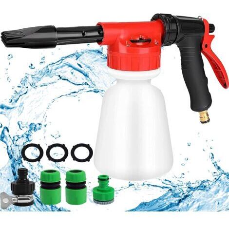 Life Pistolet à Mousse de Voiture 1L, Lance à Mousse Réglable 2 En 1, Pistolet à Mousse de Nettoyage de Voiture Pour Raccordement de Tuyau D'arrosage (jouter 4 Accessoires) (1/5)