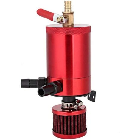 Réservoir d'huile de Voiture, réservoir Universel de réservoir d'huile en Alliage d'aluminium avec kit d'accessoires à 2 Ports Noir Ruban Bleu Rouge(Rouge) (1/4)