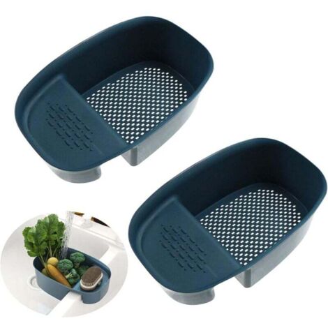 Panier Chef Filtrant Suspendu Multifonctionnel - Filtre évier Cuisine Poubelles pour évier Légumes Support éponge Antidérapant égouttoir Savon Brosse (Bleu, Lot de 2) (1/4)