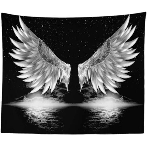 Tapisserie Murale Noir Et Blanc, Esthétique Trippy Boho Psychédélique Drôle Hippie Tapisserie Murale Ailes D'ange Art Décor pour Chambre Salon Collège Dortoir,150×130 Cm (60×52 Inch) (1/4)