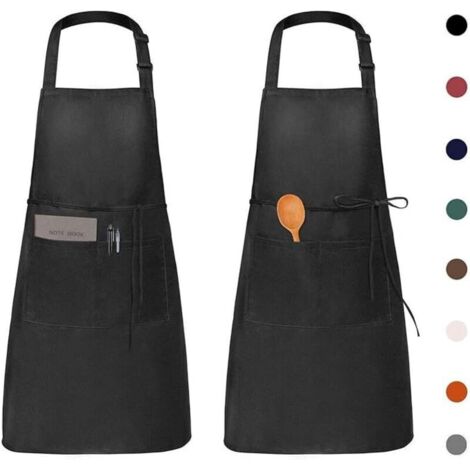 2 Pack Tabliers de Cuisine Etanche,Noir Tablier Réglable avec Poches pour Cuisine Familial,Restaurant,Jardin,Tablier pour Serveurs,Serveuse (1/4)