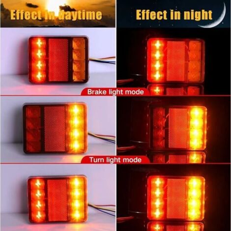 2 Feux Arrière LED 8 Lumières 12V Pour Remorque, Camion Et Bateau - Rouge Et Jaune
