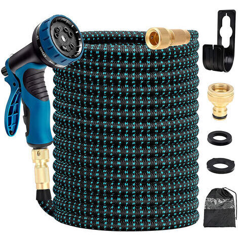 Tubo da giardino espandibile blu da 30 m Tubo da giardino retrattile da 100 piedi con supporto e raccordi in ottone per pistola a spruzzo a 9 funzioni (1/5)
