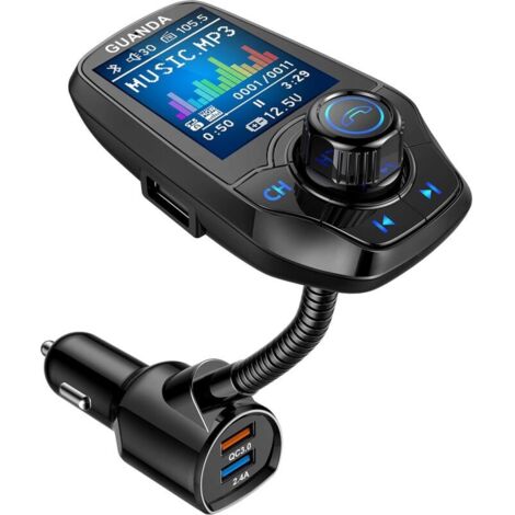 Lecteur MP3 4 en 1 Adaptateur Voiture Radio FM Émetteur Kit Main Libre QC3.0 USB Chargeur Voiture,avec Ecran Couleur 1,8" (1/4)