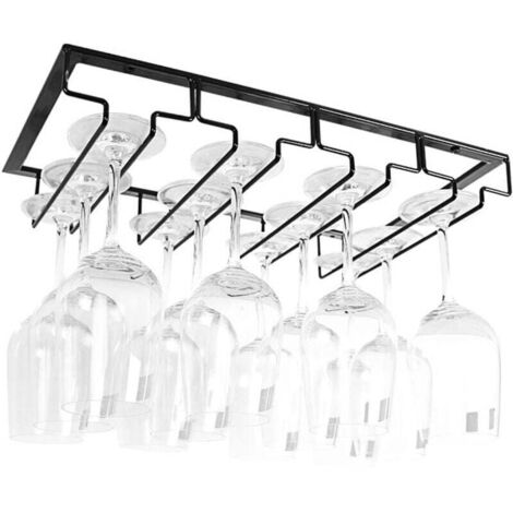 1 Pièces 4 Rangs Porte-Verres à Pied Suspendu Support de Verre à Vin en Métal Installation sous Meuble, Noir (1/4)