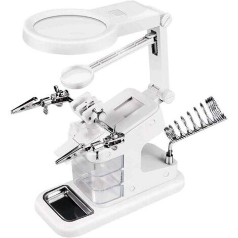 Troisième Main Loupe 3X 4.5X 25X, Loupe Soudure avec 10 Lumières LED, 3pcs Petites Boîtes et Pinces Crocodiles pour Assemblage, Réparation, Modelage, Artisanat