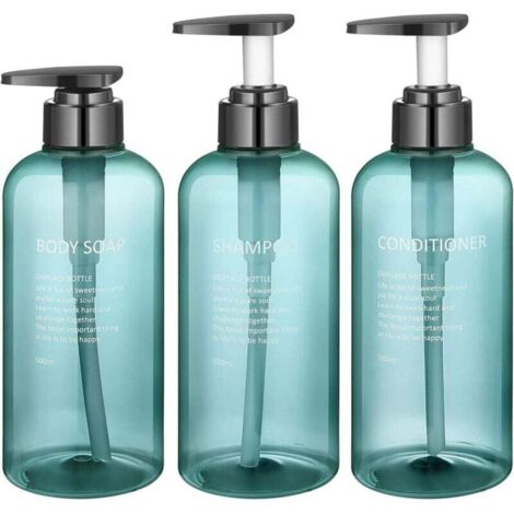 3 Pièces Flacon Pompe Vide, 500ML/16,9oz Flacon Pompe Rechargeable, Bouteille Shampoing Vide pour Gel Douche Conditionneur Lotion (Bleu) (1/4)