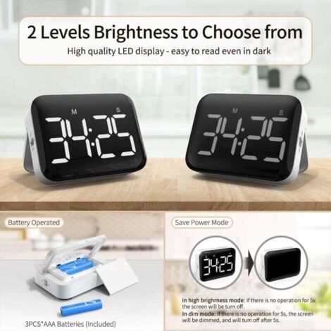 Lot De 4 Minutiers De Cuisine Avec Grand écran LCD - Chronomètre Digital Réglable Pour Cuisson, Douche, Sport - 12