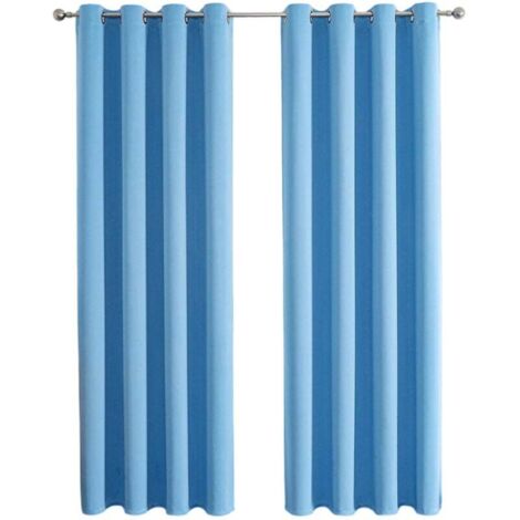 Ensemble de 2 Rideaux Occultants Thermiques à Oeillets Unis - Décoration Fenêtre Chambre 100x200cm - Bleu Ciel (1/4)