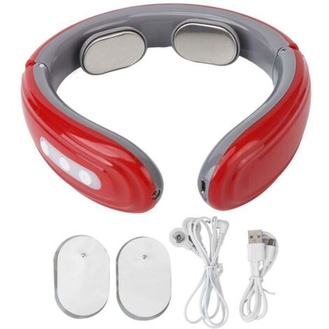 Masseur cervical sans fil 6 modes 9 intensités - Rechargeable avec patches TENS - Rouge - Soulagement efficace (1/4)