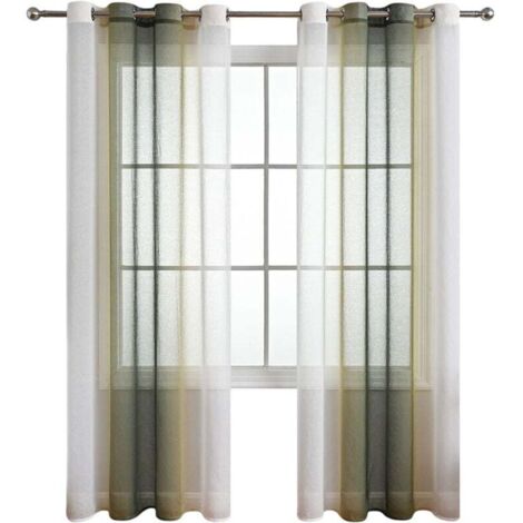 Lot de 2 Rideaux à Oeillets - Texture Dégradée et Transparente - Design Moderne - pour Fenêtre de Salon, Cuisine ou Chambre (1/4)