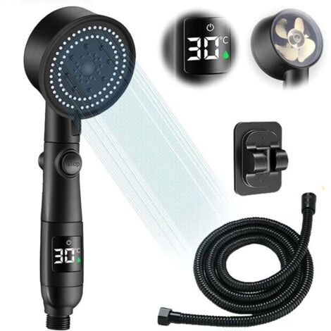 Pommeau de Douche Intelligent Économe en Eau - Affichage Température - 5 Modes - Tuyau 1,5m - Support Adhésif