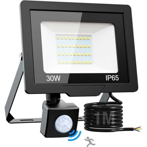 30W Projecteur LED Exterieur Detecteur de Mouvement, 6500K/3000LM Étanche Spot LED Extérieur, Eclairage Exterieur pour Patio Jardin Garage Cour Entrepôt Blanc Froid (1/4)