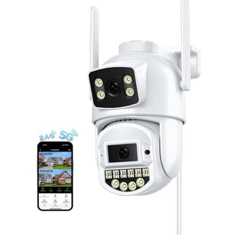 Caméra extérieure 2.5K double objectif - Surveillance 6MP WiFi 2.4/5G - Vision nocturne couleur 30m - Audio bidirectionnel - Détection humaine - IP66 étanche