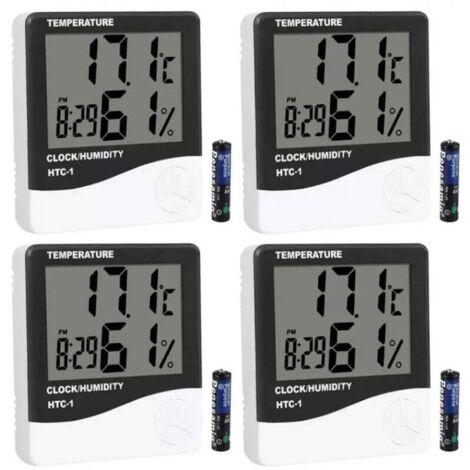 4x thermomètre hygromètre numérique, thermomètre de pièce, mesureur d'humidité de l'air, réveil. Compact et fonctionnel. (1/4)