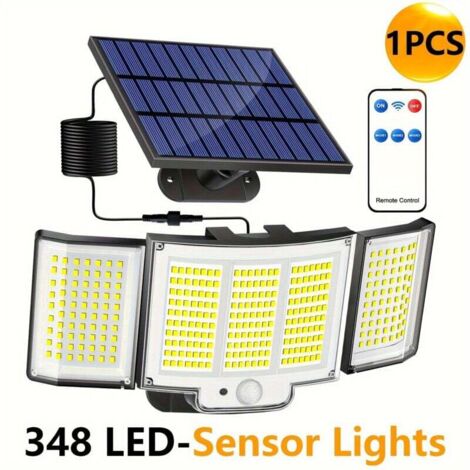 Lampe Solaire Extérieur Détecteur de Mouvement, [3 Modes/348LED] Lumière Solaire Extérieure étanche IP65 éclairage Extérieur Solaire, Spot LED avec Câble de 16,4ft pour Jardin, Garage [Classe énergéti (1/4)