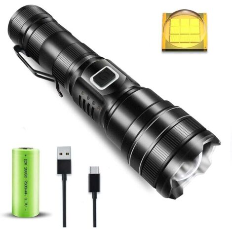 Lampe Torche Ultra Puissante XHP90 - Câble Type-C - IP67 Étanche 5 Modes - pour Camping, Chasse, Urgences (Pile 26650) (1/4)