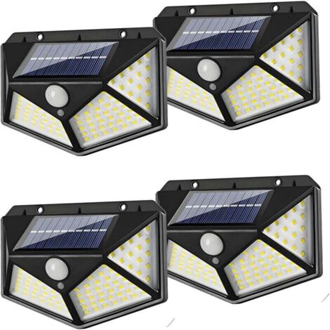 Lot de 4 lampes solaires de sécurité d'extérieur avec détecteur de mouvement, 114 LED, 700 lm, grand angle de 270°, batterie 1200 mAh, détection de 5 m, étanchéité IP65, 3 modes, applique (1/4)