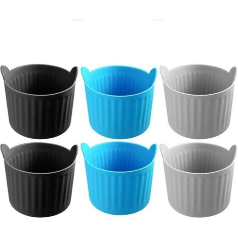 6PCS Moule Silicone Air Fryer,Plat Pour Friteuse Sans Huile,Mafin Coupe Moule,Moule Pour Gâteau Au Four,Moule à Tarte Aux Oeufs,Air friteuse Accessoires, Silicone Bakeware,Noir + gris + bleu (1/4)