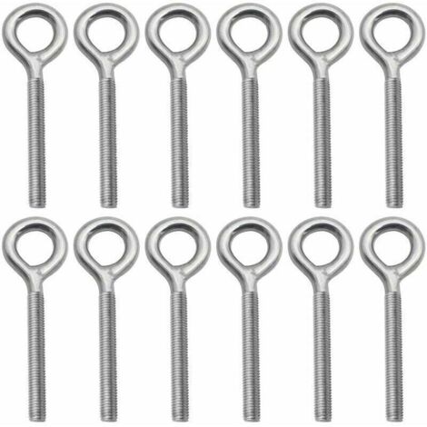 Lot de 12 Boulons à Oeil en 304 Acier Inoxydable Vis à Anneau Piton à Visser pour Balançoire Machine Extérieure - M4