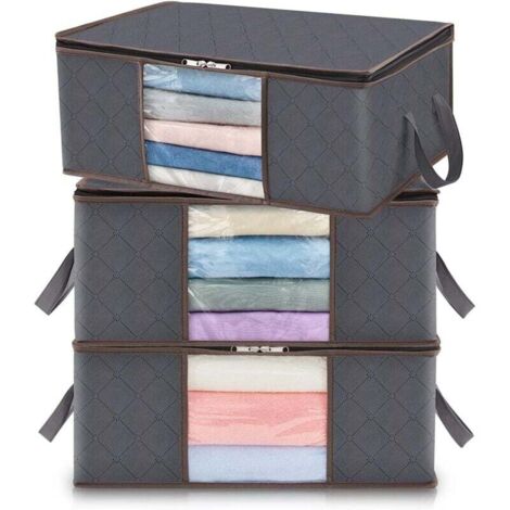 Sac de rangement pour vêtements de 35l, boîte de rangement pliable sous le lit pour chambre à coucher, couettes, vêtements, couvertures, jouets, paquet de 3 (1/4)
