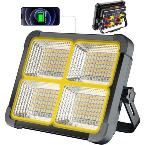 Projecteur LED rechargeable 288 LED/3 000 W/Panneau solaire/4 modes d'éclairage/Batterie externe 12 000 mAh/Absorption magnétique, idéal pour le camping, le travail, la pêche, noir, couleur : vert fon (1/4)