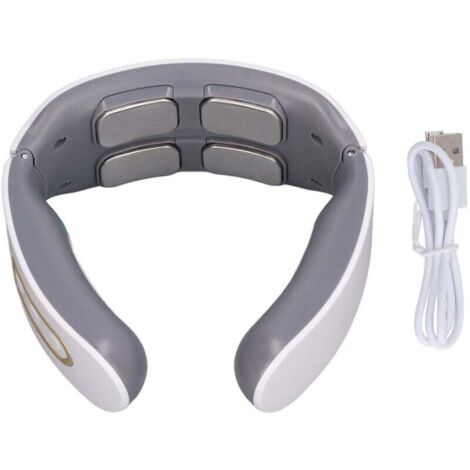 Masseur cervical TENS 4 têtes 6 modes 9 vitesses - Chauffage compression - Drainage lymphatique - Blanc