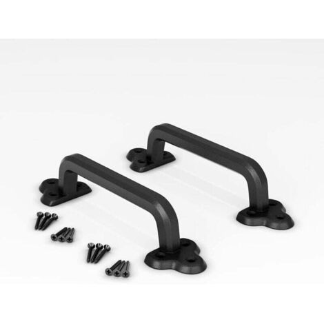 Lot de 2 poignées de porte de grange antiques robustes de 9 po, grande poignée rustique rétro en fonte pour portails, garages, abris de jardin, meubles, finition avec revêtement en poudre noire, carré (1/4)
