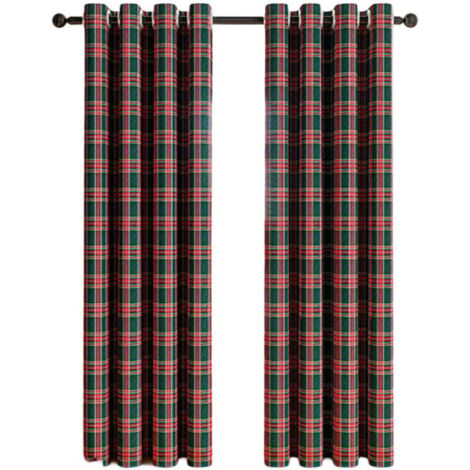Rideaux à Motif Tartan/Plaid Écossais - Décoration de Fenêtre - Filtre à Lumière - Style Ferme avec Oeillets