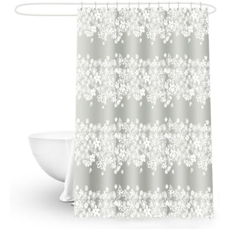 Rideau de Douche Clair à Motif Surf - Tissu Polyester Imperméable Large - Fourni avec Doublure et Crochets - pour Baignoire