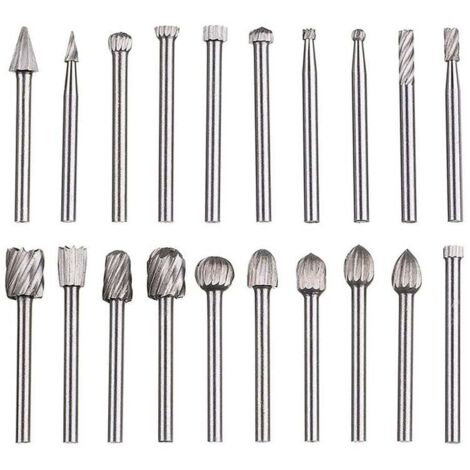 Lime rotative 20 pièces, jeu de limes en carbure,têtes de lime rotatives HSS, outil rotatif ,outil rotatif à tige de 1/8" (3 mm) pour meuleuse, travail bois, polissage des métaux, gravure, perçage (1/4)