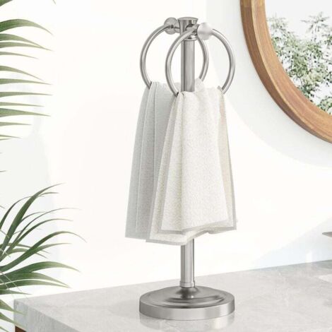 Porte-serviettes vertical en nickel brossé de 43 cm, double anneau porte-serviettes, porte-serviettes sur pied, ensemble d'accessoires de salle de bain, meuble-lavabo et porte-serviettes de cuisine (1/4)