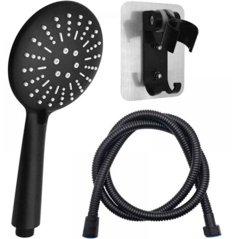 Set Douche Noir 3 Vitesses - Panneau Large [12cm] + Tuyau Noir 1,5m + Base Aluminium Sans Percage (1/4)