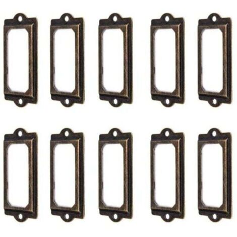 50Pcs porte-étiquette 60 x 17 mm métal bronze vintage porte-étiquette porte-cartes bibliothèque tiroir armoire (1/4)