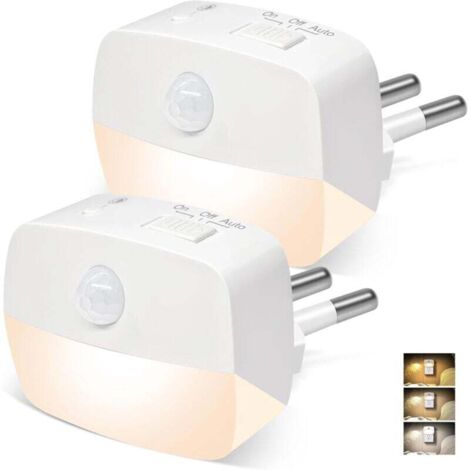 (2 Pièces) Veilleuse Intelligente à Détection de Mouvement Européenne Branchement LED à Infrarouge Lumière pour Pièce Escalier Couloir Veilleuse PIR - Norme Européenne [Blanc Chaud + Blanc Froid + Bla (1/4)