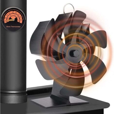 Accessoire de cheminée et poêle,Ventilateur Poele à Bois 6 Pales, Ventilateur de Cheminée Alimenté Par la Chaleur avec Thermomètre, écologique pour Poêle à Bois/Cheminée/Gaz/Bûches de Poêle Accessoir (1/4)