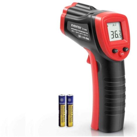 Thermomètre industriel infrarouge sans contact, non médical, avec écran LCD numérique. Modèle ET312 en noir/rouge, plage de mesure -50°C à 550°C (-58°F à 1022°F). Idéal pour les applications industrie (1/4)
