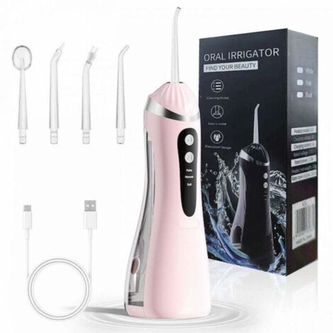 Irrigateur buccal rose - 4 buses - 3 modes - Réservoir 200ml - IPX6 étanche - 1600 pulses/min - Batterie 1200mAh (1/4)