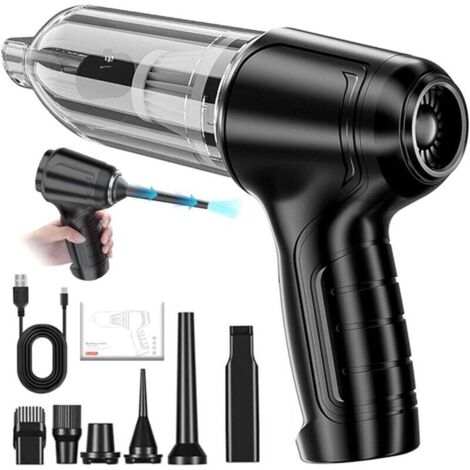 1pc Aspirateur de voiture rechargeable, aspirateur portatif sans fil haute puissance 120 W, sans balais, puissant et silencieux (noir) (1/4)