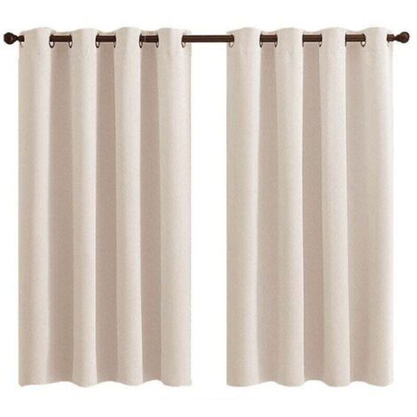 Rideau Occultant Thermique - 2 Panneaux Courts Isolants Anti-Froid/Bruit à Oeillets - pour Salon, Chambre (Enfant/Adulte), Dressing - 140x160cm Beige Écru