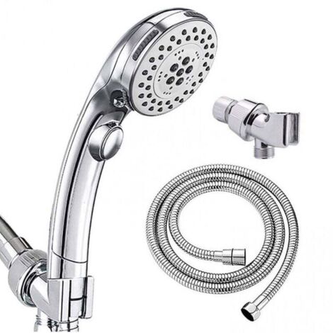 Pommeau de Douche Main Haute Pression - 6 Réglages - Interrupteur et Mode Jet Spa - Chromé avec Tuyau (1/4)