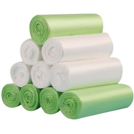Lot de 200 sacs poubelle biodégradables, 10 litres - Sacs poubelle compostables de 10 L - Sacs poubelle recyclés biodégradables pour cuisine et bureau - Vert - 45 x 50 cm (1/4)
